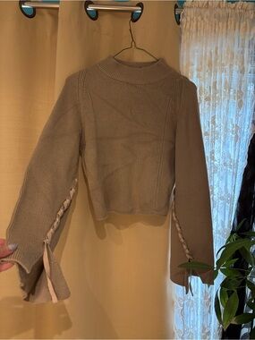 Topshop Khaki Lace-Up Sleeve Turtleneck Sweater